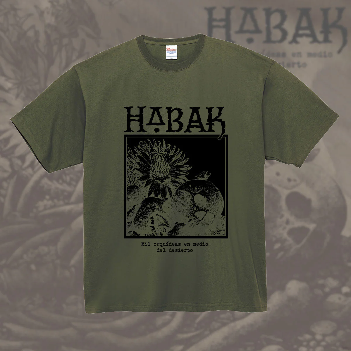 Habak - "砂漠の中心に咲く千の蘭" (T-Shirt: Army Green)